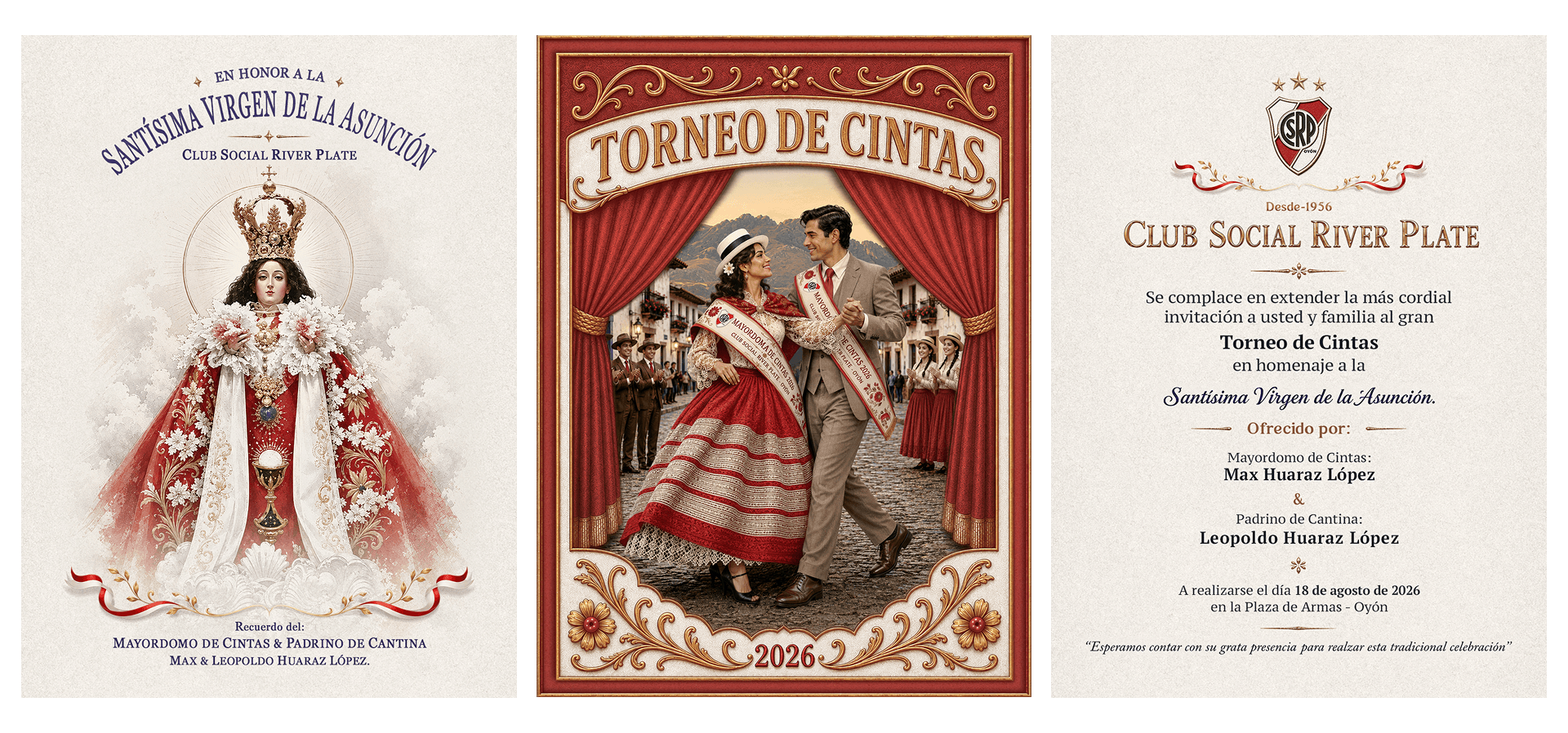 The three central pieces: Virgin of the Assumption, Torneo de Cintas and the invitation