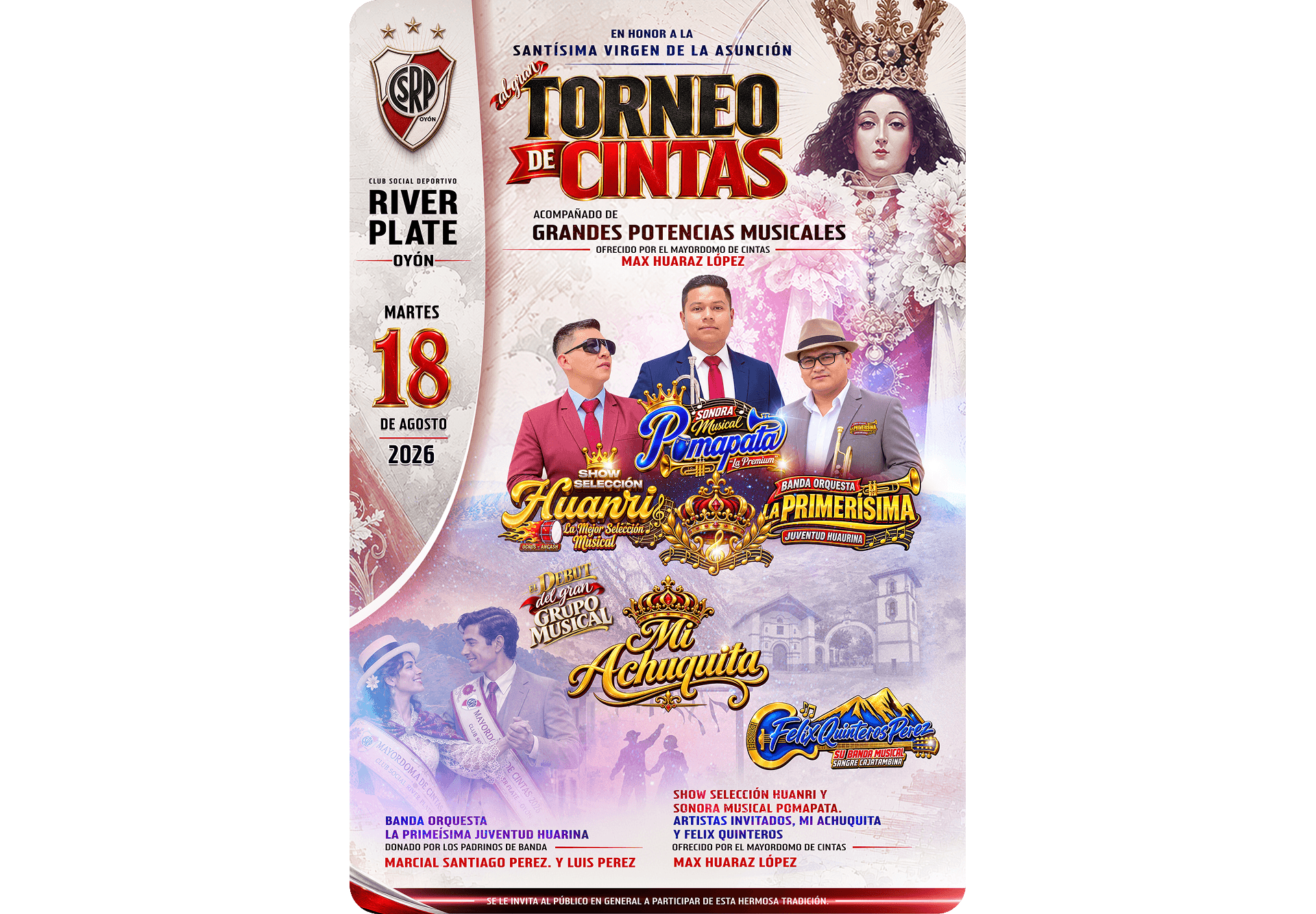 Torneo de Cintas 2026 flyer with the invited bands