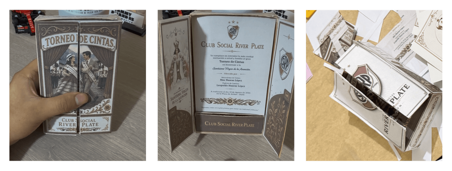 First paper prototype: closed, open with the invitation, and cut-outs